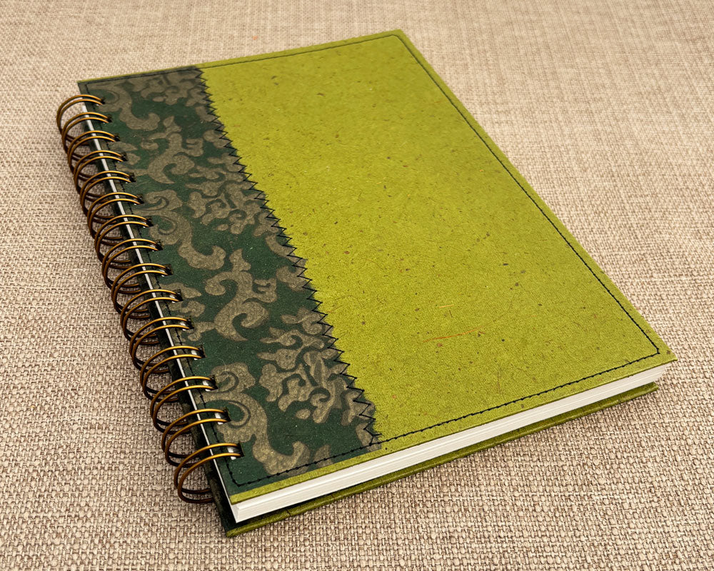 handmade spiral notebook with green cover