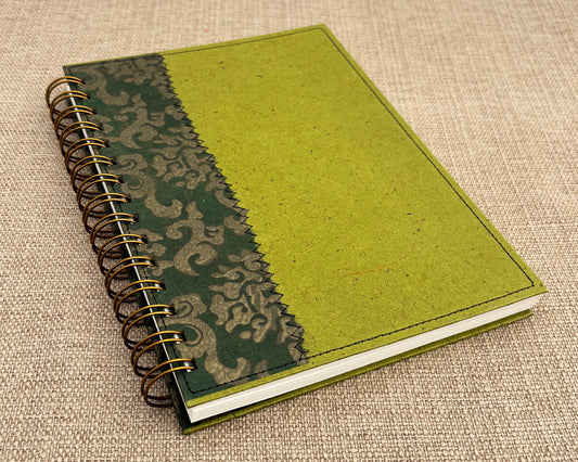 handmade spiral notebook with green cover