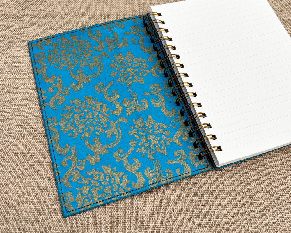 inside cover of handmade turquoise spiral notebook