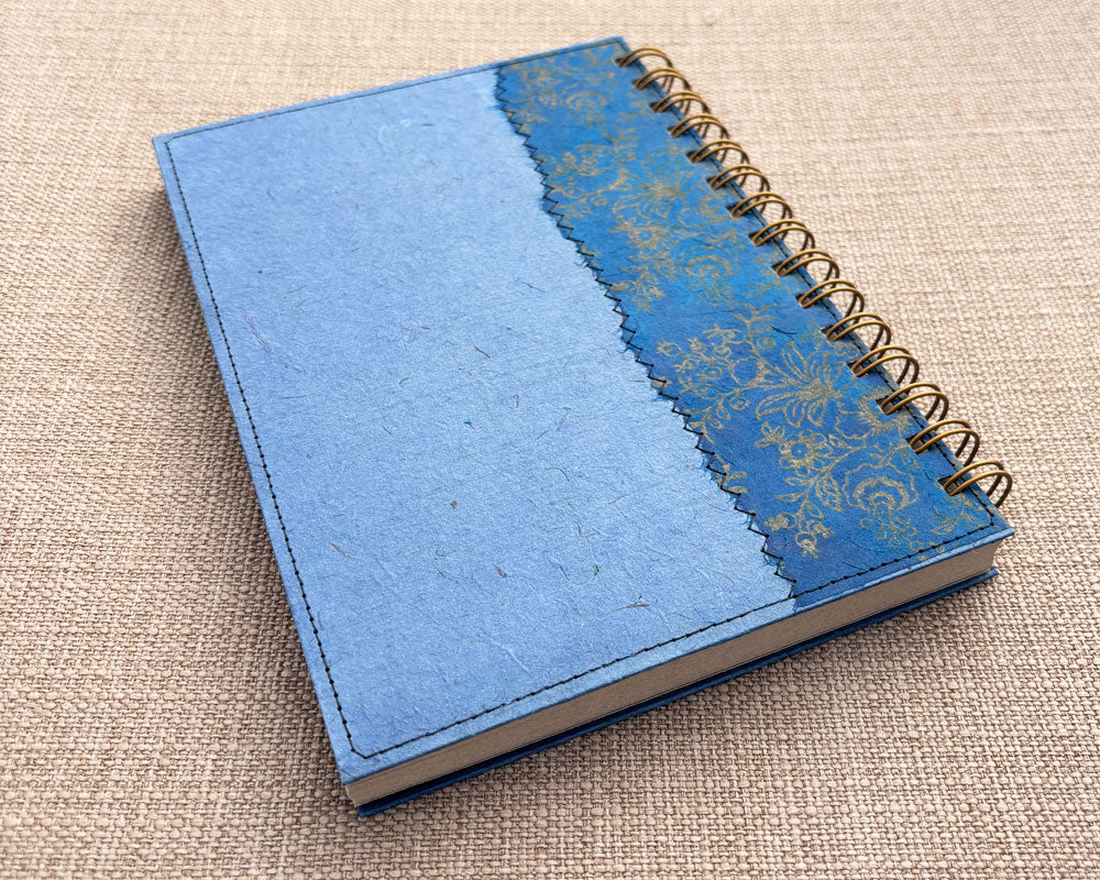 back cover of blue handmade spiral notebook