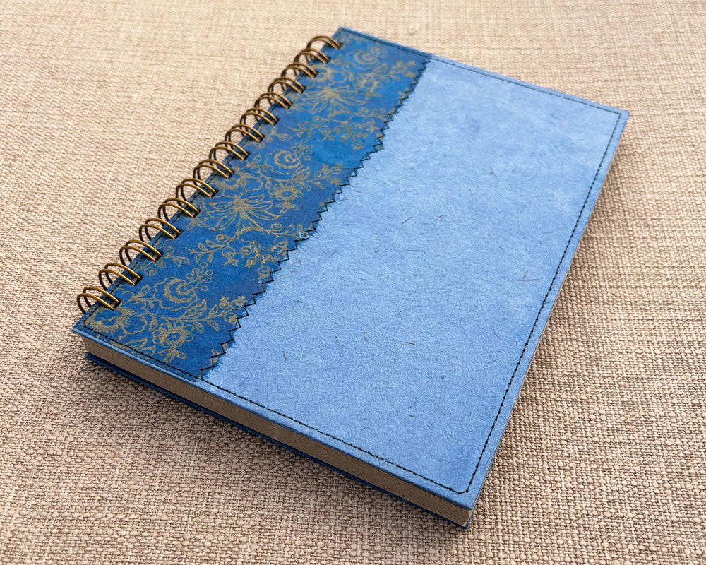 handmade spiral notebook with two-tone blue cover 