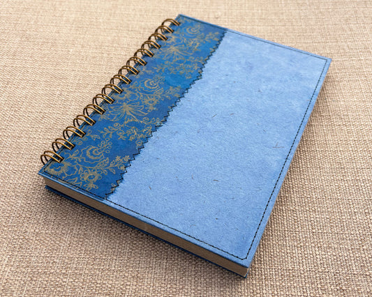 handmade spiral notebook with two-tone blue cover 
