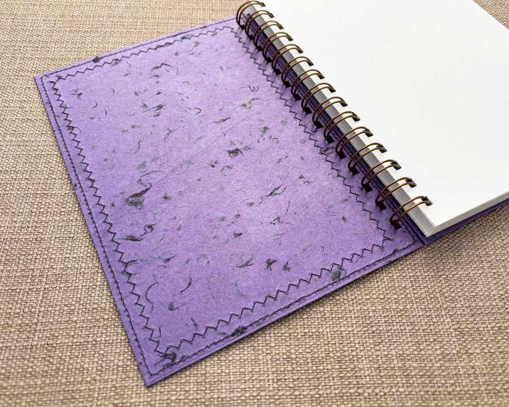 inside cover purple patchwork spiral notebook