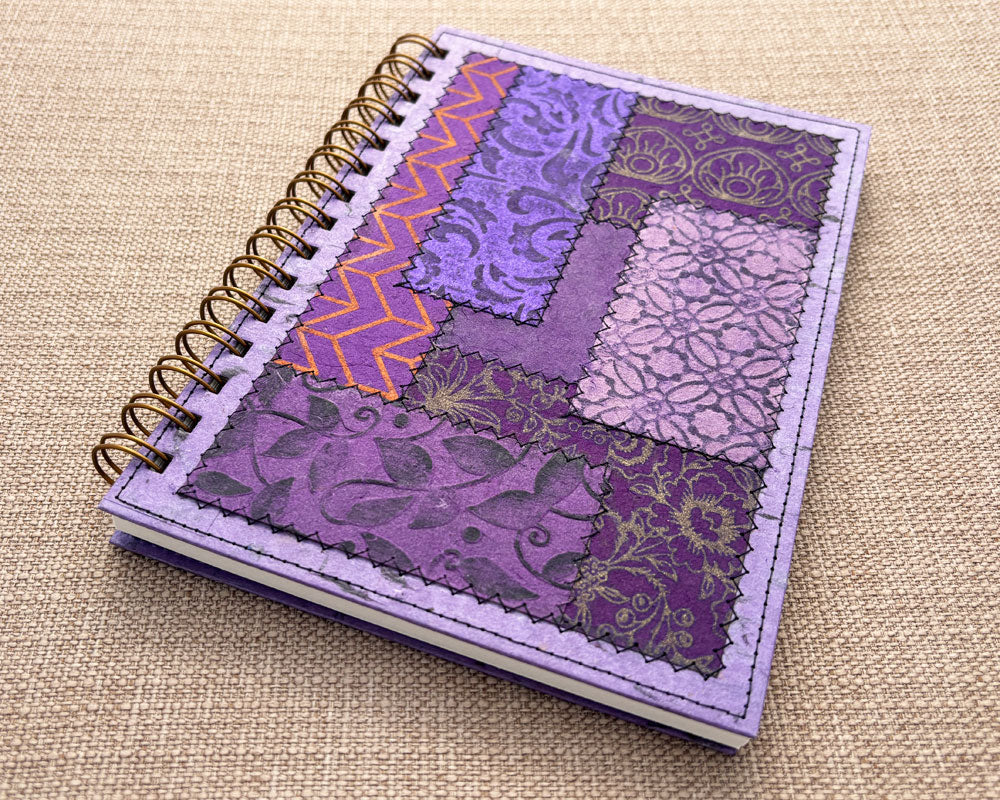 purple patchwork spiral notebook