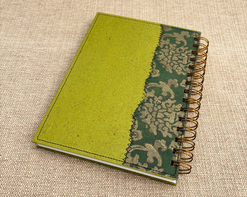 back cover of green handmade spiral notebook