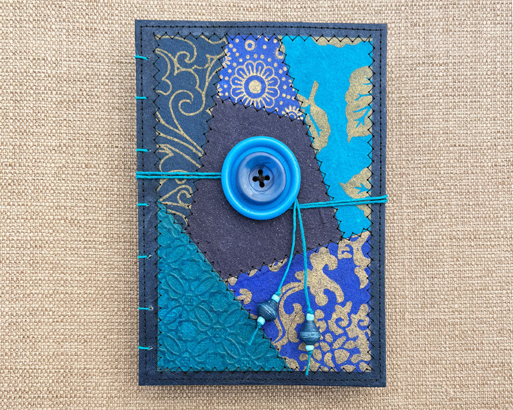 front cover of blue hand bound journal