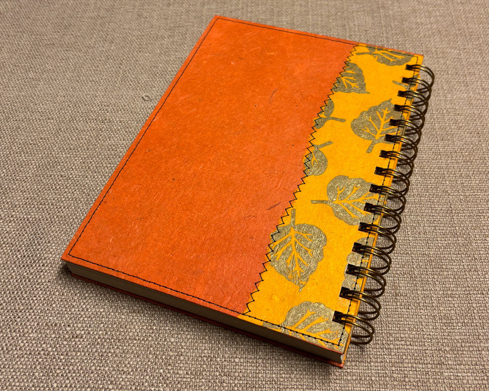 back cover of handmade spiral notebook with autumn leaf deisgn