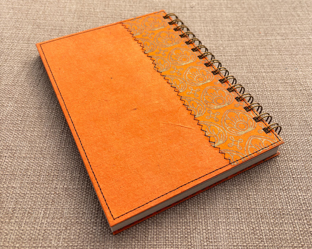 back cover of orange handmade spiral notebook