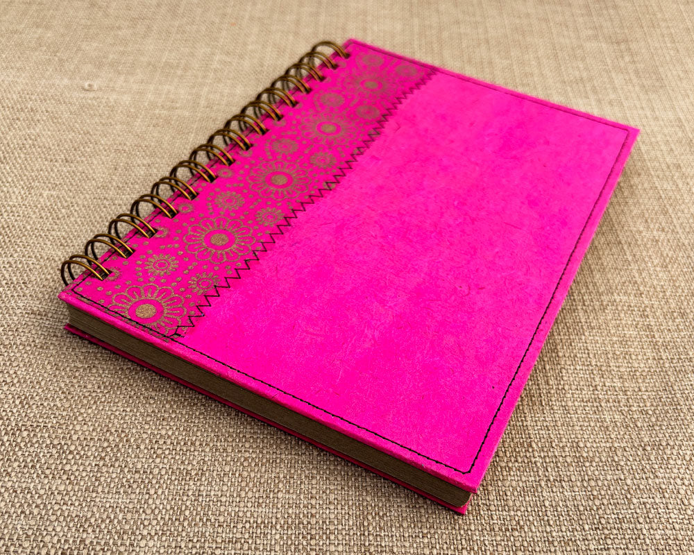 handmade spiral notebookwith bright pink cover