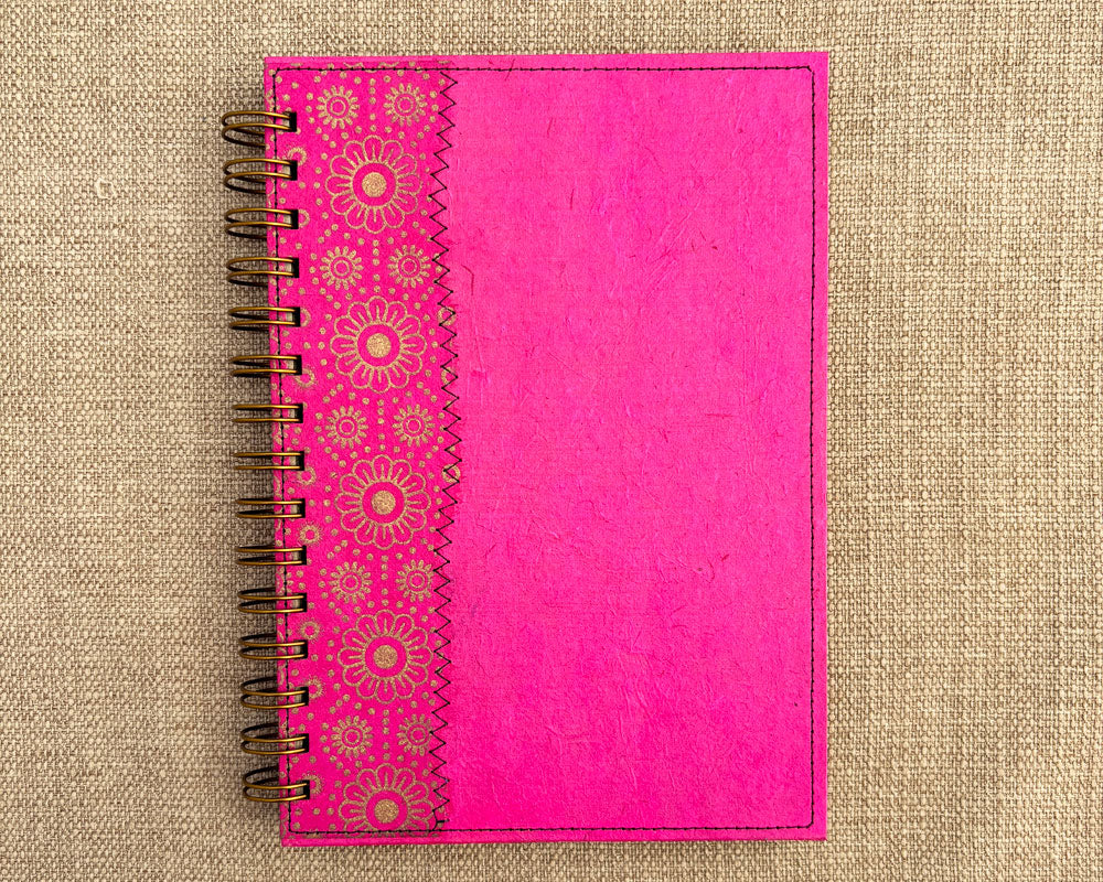 front cover of pink handmade spiral notebook