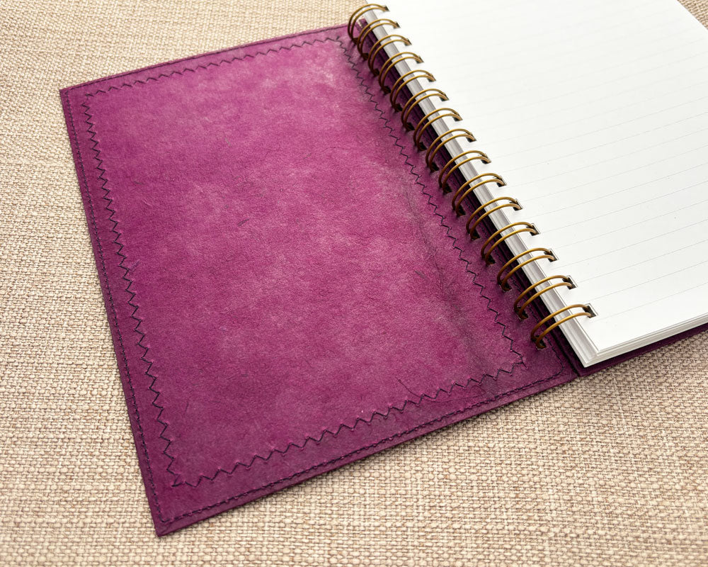 inside cover of pink patchwork handmade spiral notebook