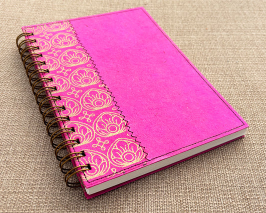 handmade a5 spiral notebook with pink and gold cover