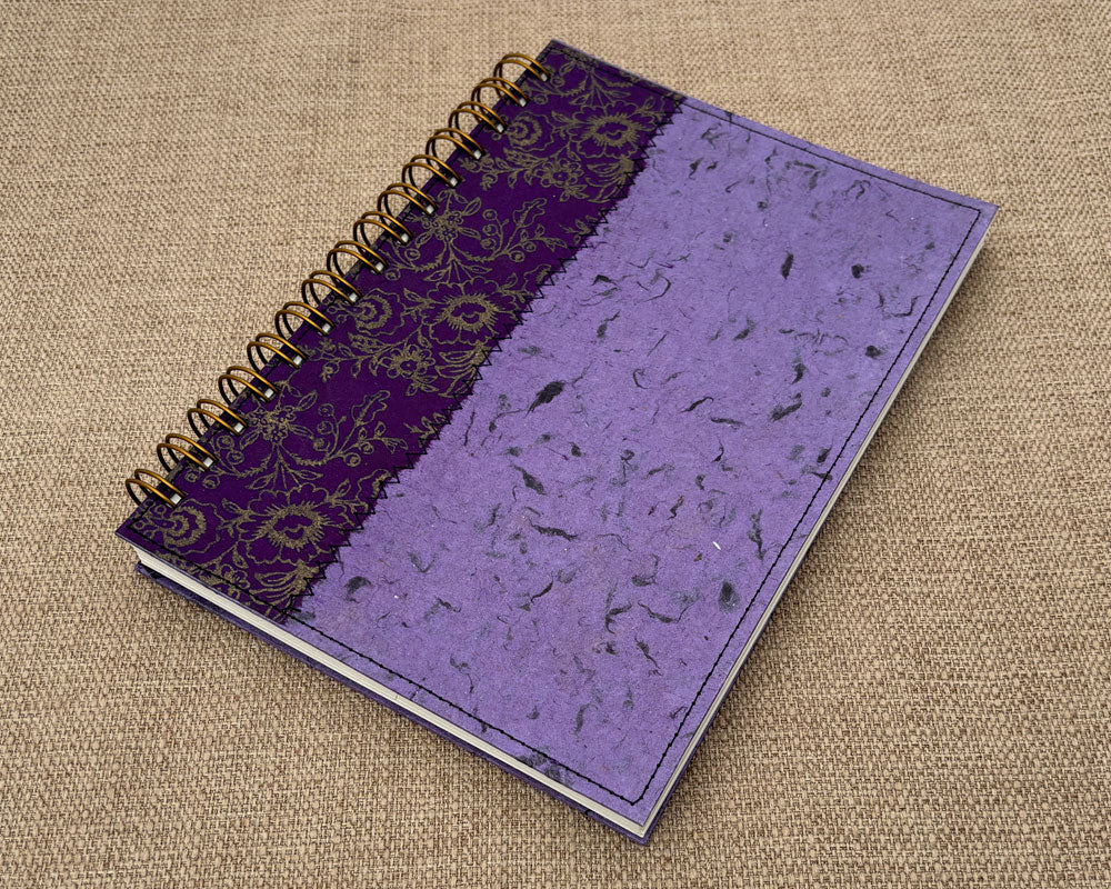 handmade spiral notebook with two-toned purple cover