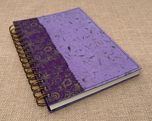 handmade spiral notebook with purple floral cover