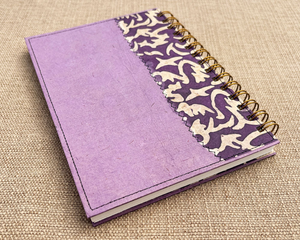 back cover of purple handmade spiral notebook