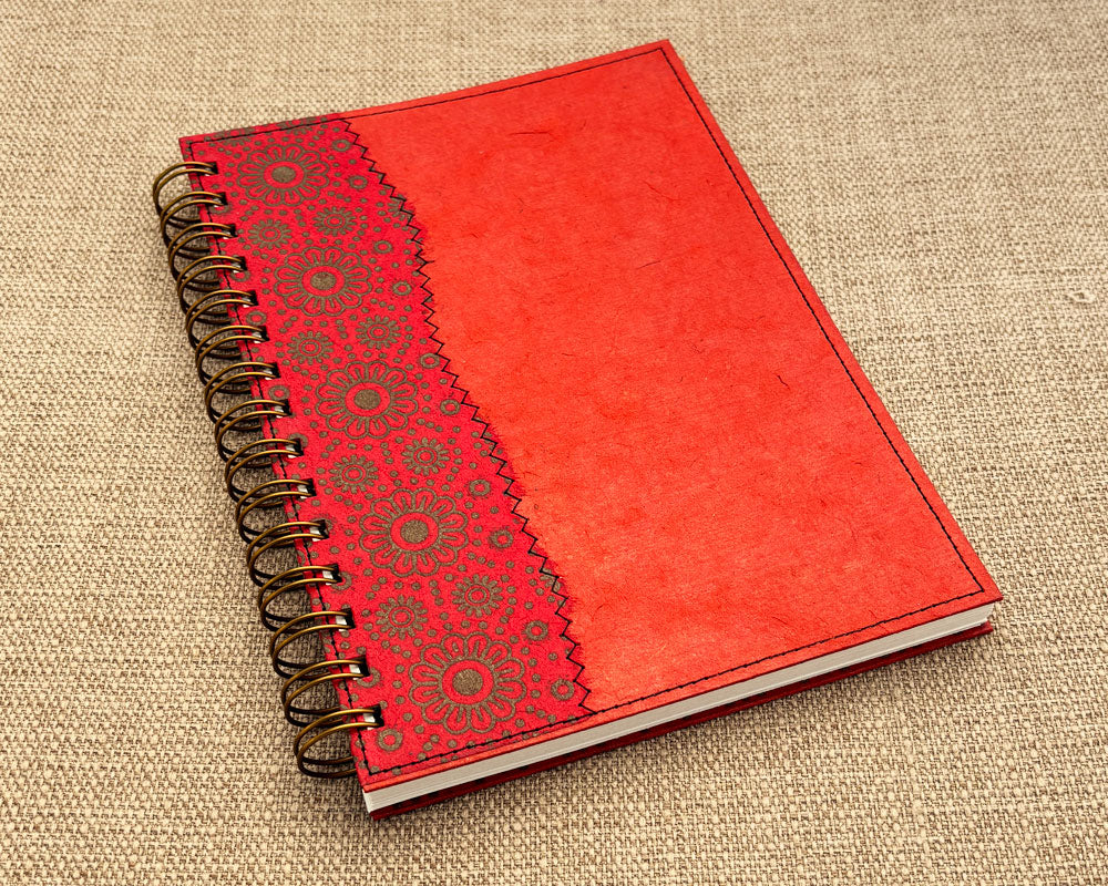two-toned red handmade spiral notebook