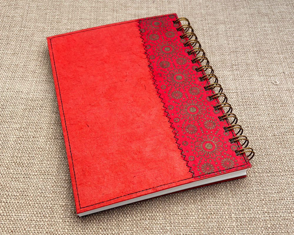 back cover of red handmade spiral notebook