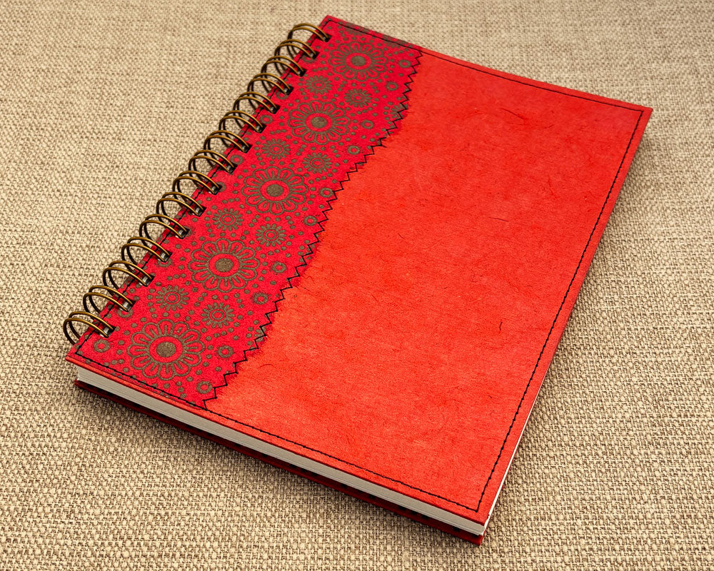 handmade spiral notebook with red cover