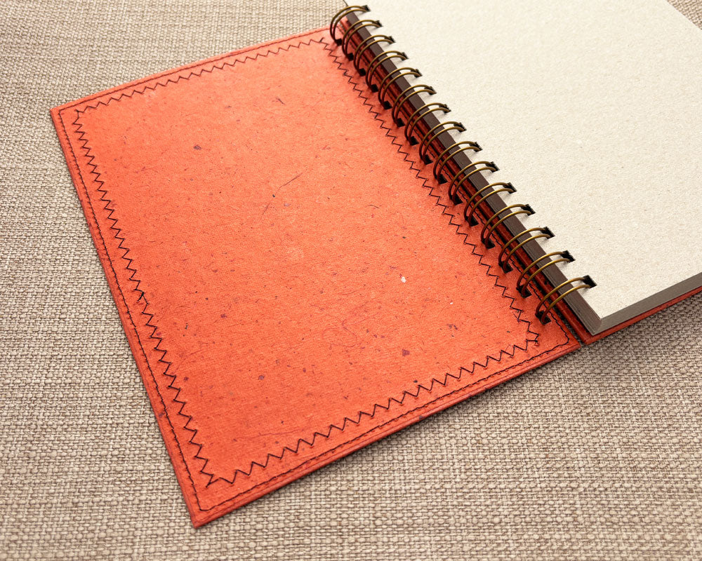 inside red and orange patchwork notebook