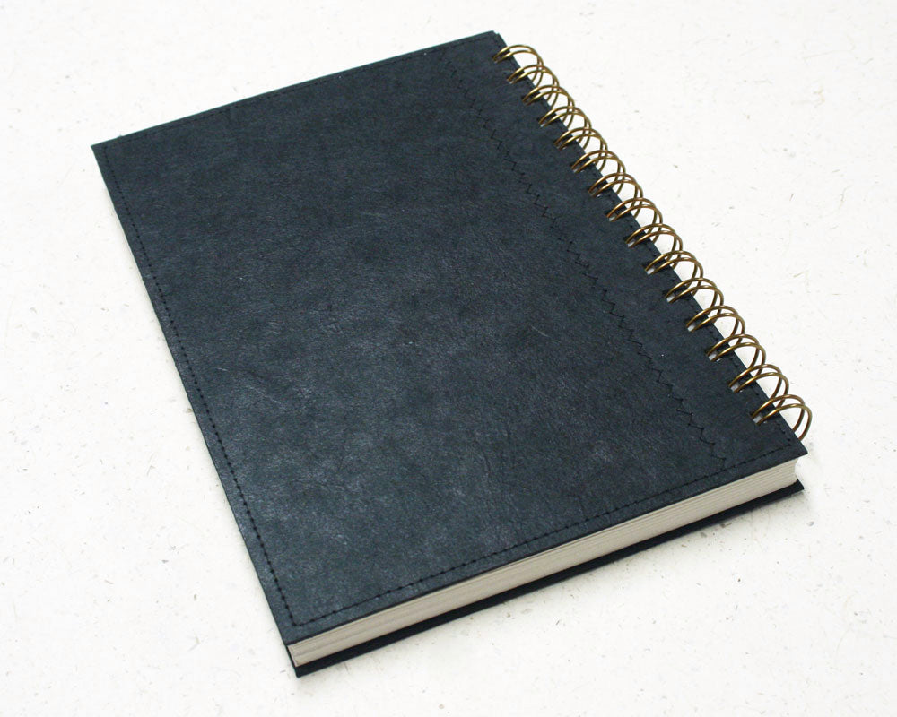 back civer of black spiral notebook